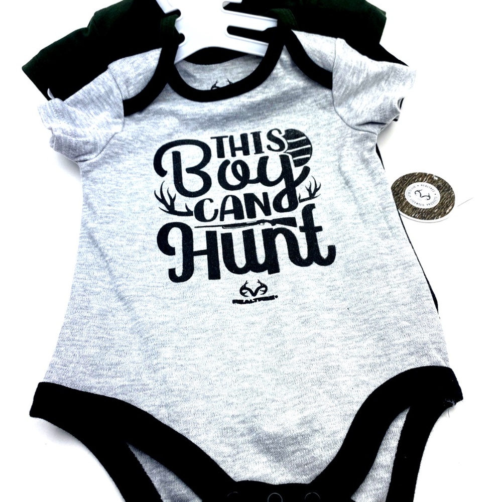 Realtree Baby Bodysuit Size 3/6m Boys 3pc Set Snap Buttons Hunting Infant